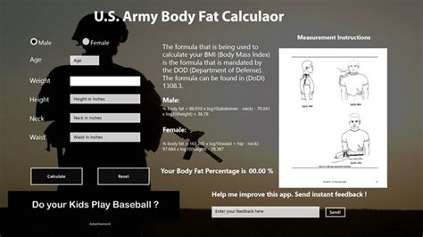 U S Army Body Fat Calculator For Windows And