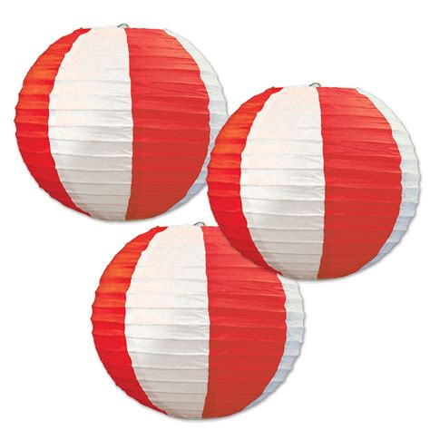 Red And White Striped Round Paper Lanterns
