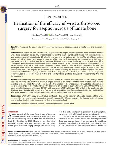 PDF Evaluation Of The Efficacy Of Wrist Arthroscopic Surgery For Aseptic Necrosis Of Lunate Bone