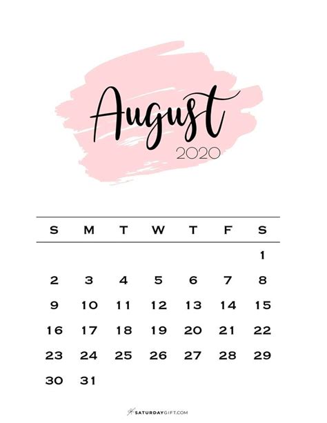 August Calendar Aesthetic Printable Template Calendar