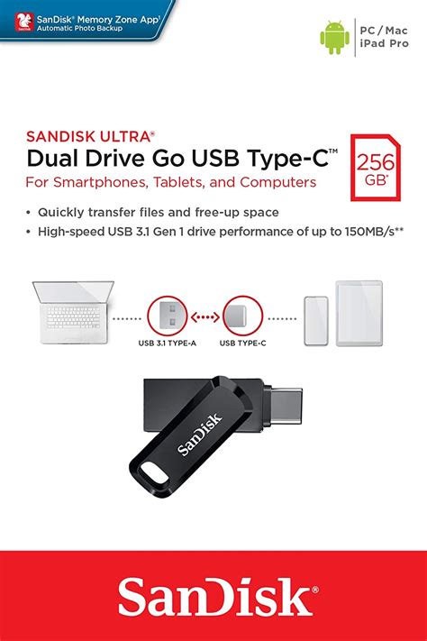 Sandisk 256gb Ultra Dual Drive Go Usb Type C Usb 31 Flash Drive