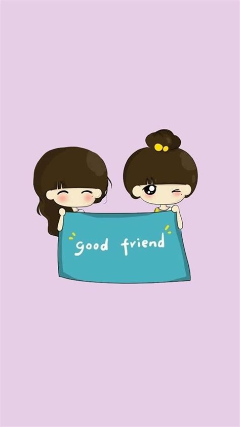 Download Two Girls Holding A Sign That Says Good Friend Wallpaper