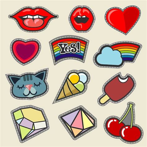 Premium Vector Colorful Vector Embroidery Patches Set
