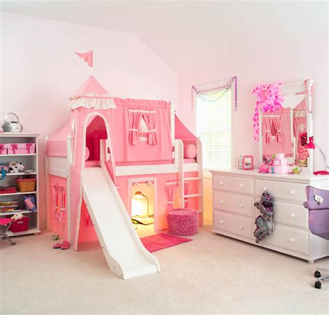 Childrens bunk beds with a slide are an inspiration to kids of all ages. Pink Princess Castle Bed with Slide by Maxtrix Kids (370)