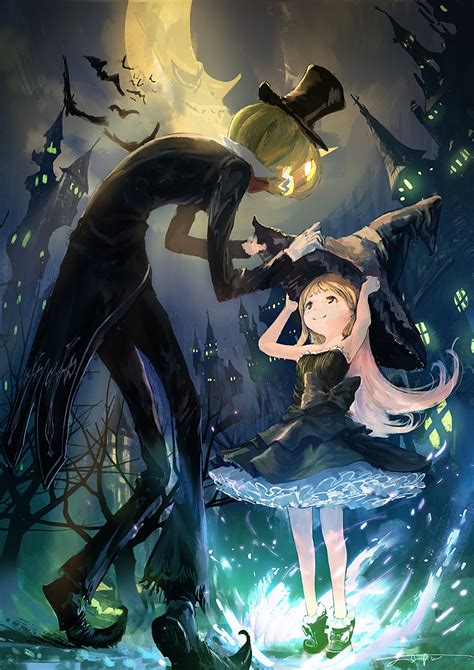 Anime Girl Cute Beautiful Dress Flower Long Hair Hallowen Witch Moon Wallpaper 1440x2038