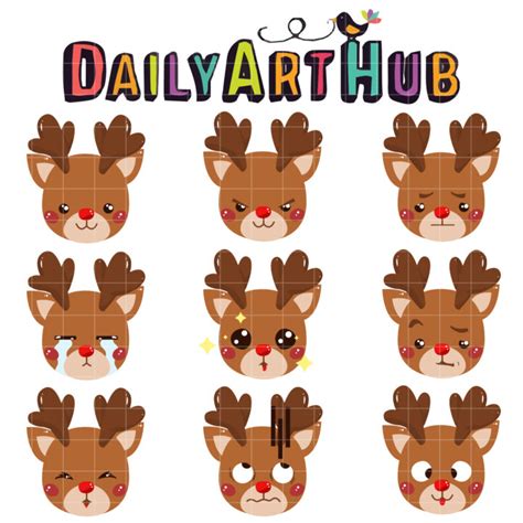 Cute Reindeer Emoticon Clip Art Set Daily Art Hub Graphics