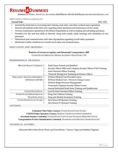 Workbloom's resume templates all come with matching cover letters. First Mate Resume Example | Best Resume Samples | Resume4Dummies