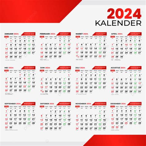 2024 Takvimi Tam Ay Serin Ve Kırmızı Renk Vektör 2024 Takvimi 2024