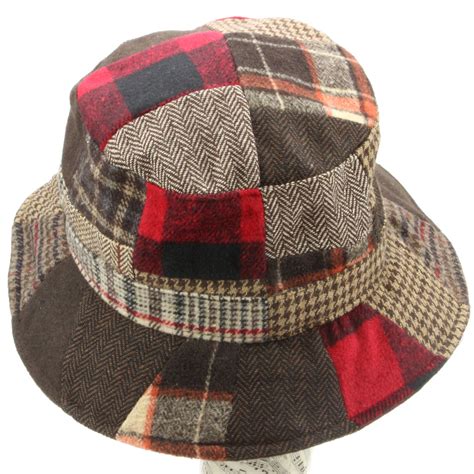 Tweed Bucket Hat Hawkins Patchwork Wool Blue Red 4 Sizes Fisherman Cap