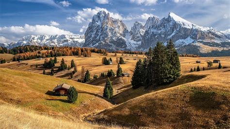 Autumn In The Dolomites Italy Chapel Fall Cabins South Tyrol