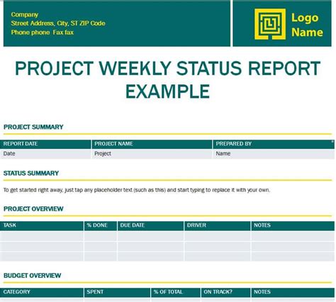 Top 15 Weekly Status Report Templates Word Excel Formats Writing