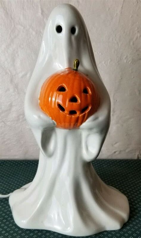 Vintage Ceramic Scary Ghost Light Carrying Pumpkin Halloween Decorative