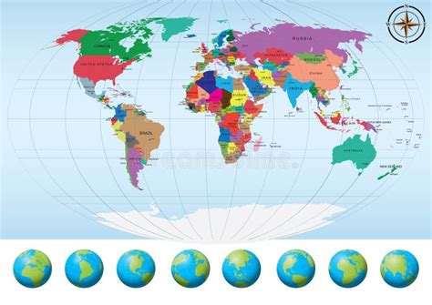 World Map With Globes Stock Illustration Illustration Of North