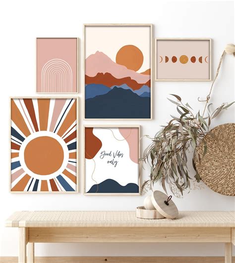 Modern Gallery Wall Set Of 5 Art Printsboho Home Etsy Modern