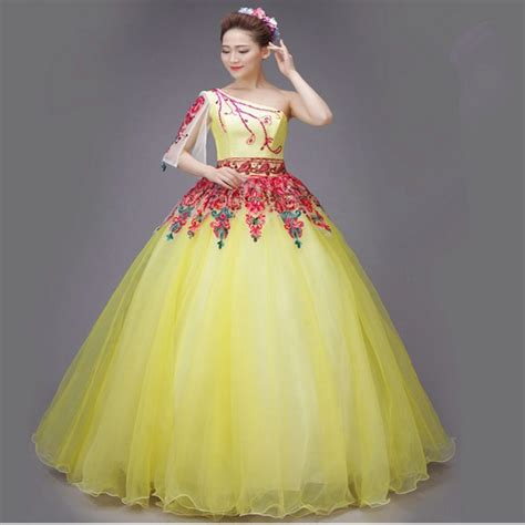 Folk Dance Dresses Yellow Spanish Senorita Flamenco