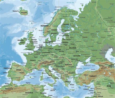Physical Features Map Of Europe Map Vector