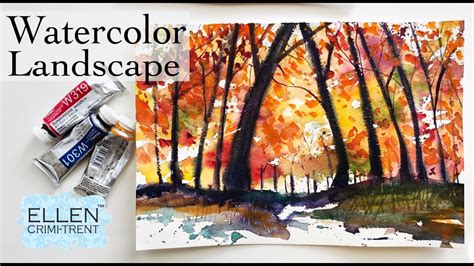 Autumn Landscape Original Watercolor Art And Collectibles Watercolor