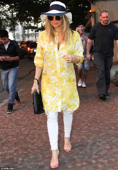 Fergie Wears Billowing Maternity Style Floral Shirt As She And Husband