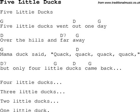 Childrens Songs And Nursery Rhymes Lyrics With Easy Chords For Five