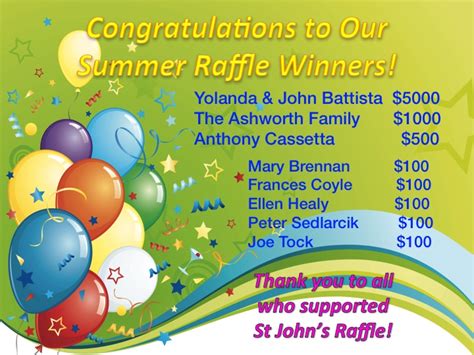 Congratulations To Our Raffle Winners Saint John The Evangelist