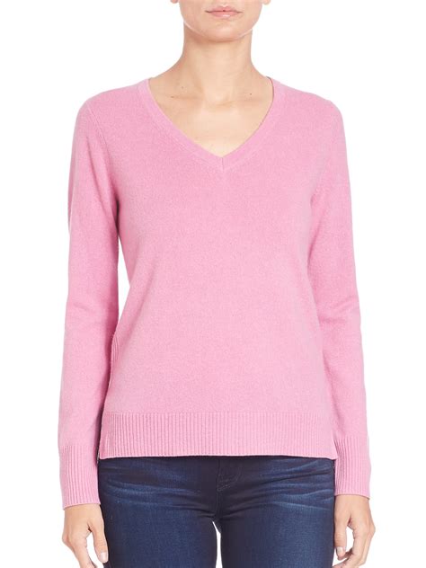 Saks Fifth Avenue Collection Cashmere V Neck Sweater In Pink Bright Pink Lyst
