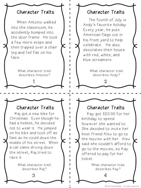 Printable Character Trait Cards Printable Word Searches