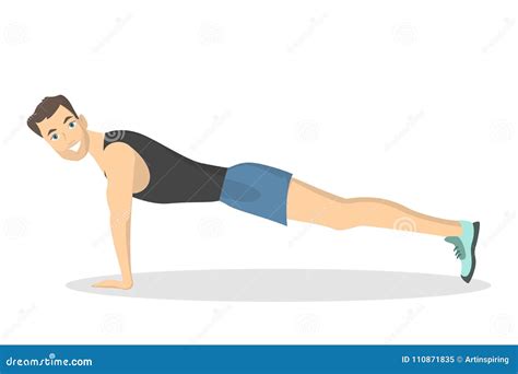 Man Doing Plank Abdominals Exercise Flat Vector Royalty Free Cartoon