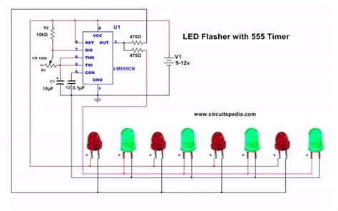 Led Flasher Circuit Diagram Using Timer Blinking Led Circuit