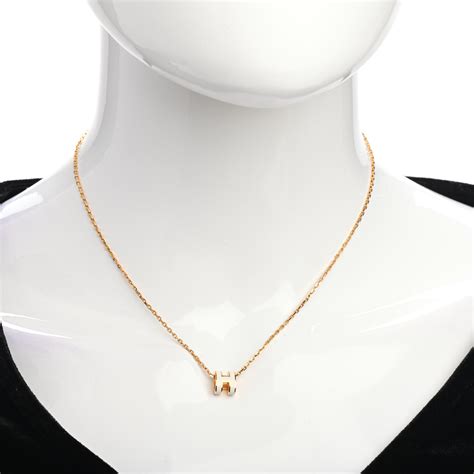 Hermes Lacquered Gold Mini Pop H Pendant Necklace White