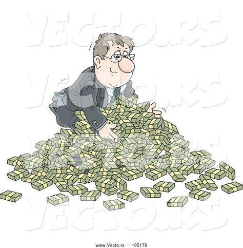 Vector Of Cartoon White Businessman In A Pile Of Cash Money By Alex