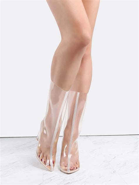 Pointy Toe Perspex Transparent Boots Clear Shein Sheinside