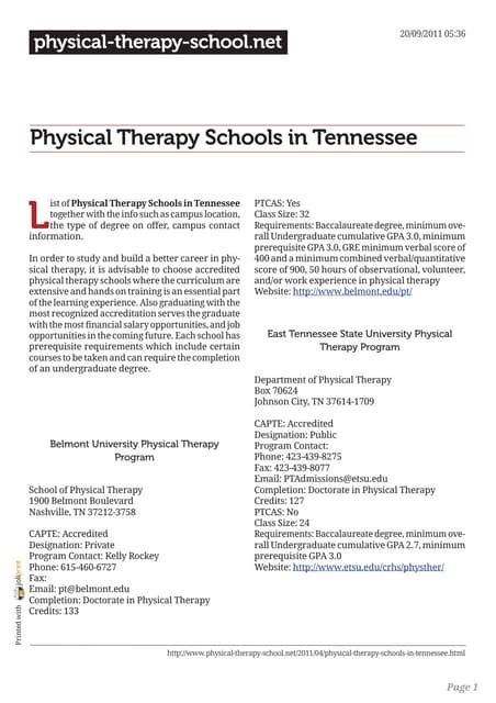 Tennessee Pt Schools List Degrees And Requirements Pdf