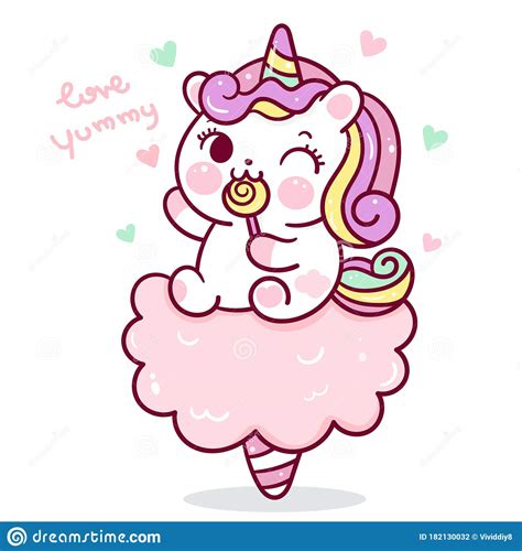 Flat Unicorn Fairy Cartoon Pony Child Vector On Cotton Candy Kawaii