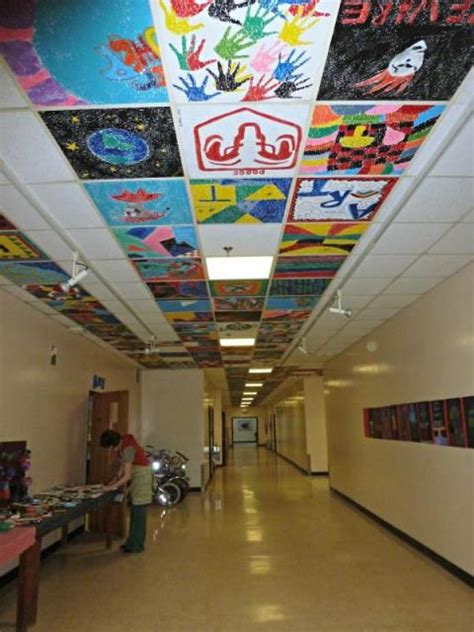 Painting your old ceiling tiles is an affordable and quick option that can brighten up your space. Image result for painted ceiling tiles in schools ...