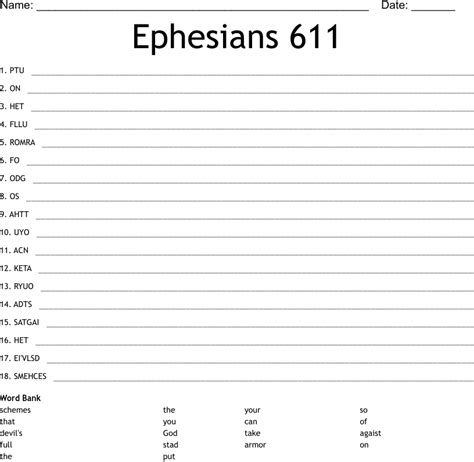 Ephesians 611 Word Scramble Wordmint