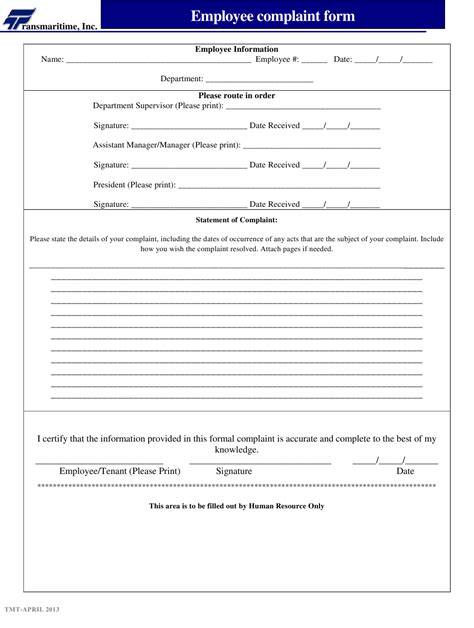 employee complaint form transmaritime   printable