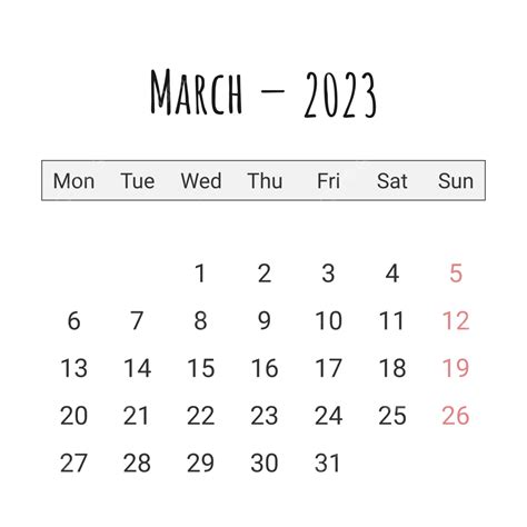 Simple Plain March 2023 Calendar 2023 Clipart March 2023 Maret 2023
