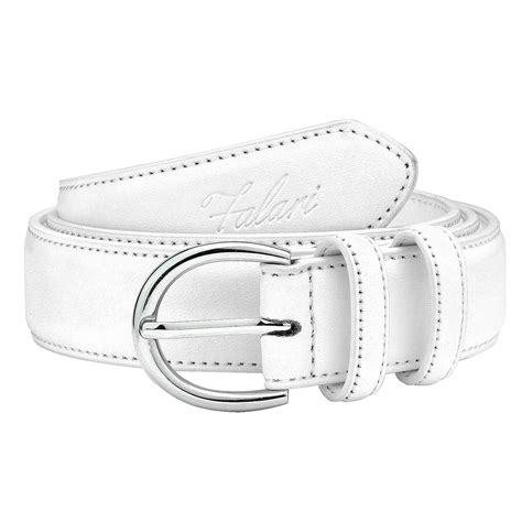 falari women genuine leather belt fashion dress belt with single prong buckle white l