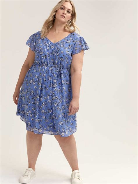 Printed Flutter Sleeve Dress With Pintucks In Every Story Penningtons