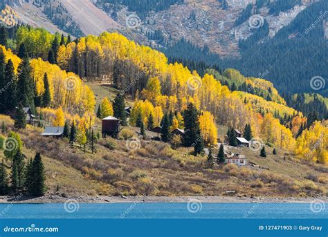 Beautiful And Colorful Colorado Rocky Mountain Autumn Scenery Stock