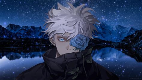 Gojo With Blue Rose In Front Face Jujutsu Kaisen Live Wallpaper