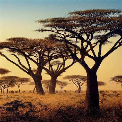 Forest Cover African Savanna Landscape Stock Illustration