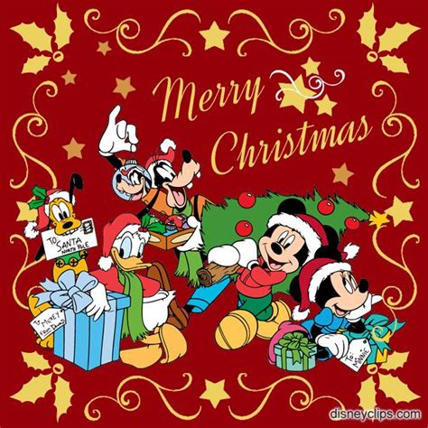 Mickey Mouse And Friends With Christmas Presents On Red Background