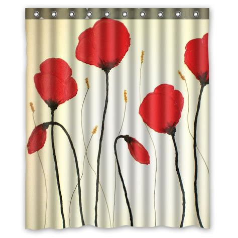 Zkgk Poppy Flowers Waterproof Shower Curtain Bathroom Decor Sets With