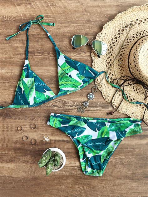palm leaf print bikini set shein sheinside