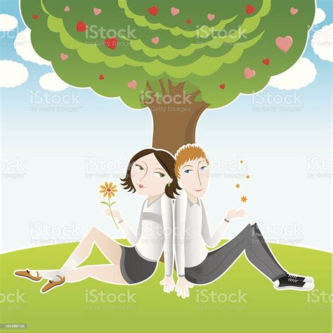 Сute Couple Under A Tree Stock Illustration Download Image Now Adult Beauty Casual