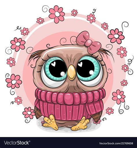 Cute Cartoon Owl With Flowers Royalty Free Vector Image