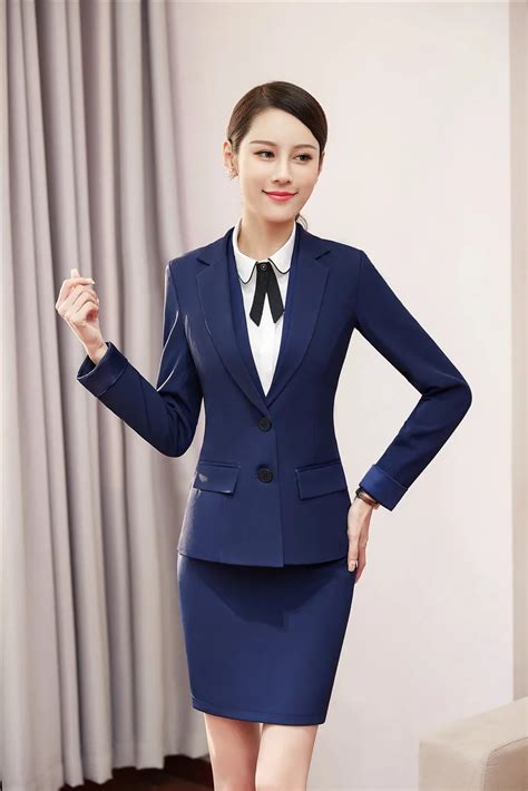 Formal 2 Piece Skirt Suits With Jackets And Skirt 2018 New Styles Spring Fall Blazers For Women