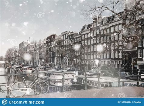 Amsterdam Dull View In Winter Snowfall Stock Photo Image Of Typical