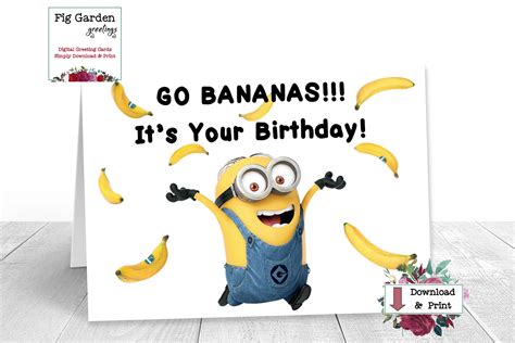 Minions Birthday Card Despicable Me Fun Go Bananas Minion Etsy